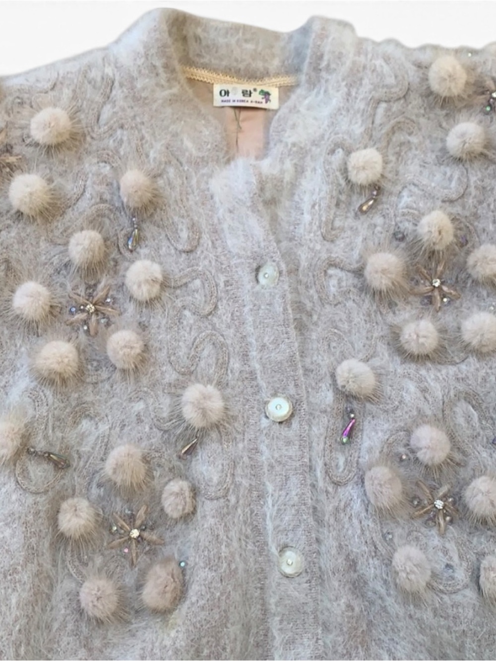 Vintage A-RAM Korea 80% Angora Crystal Embellished Cardigan Sweater XL RARE $595